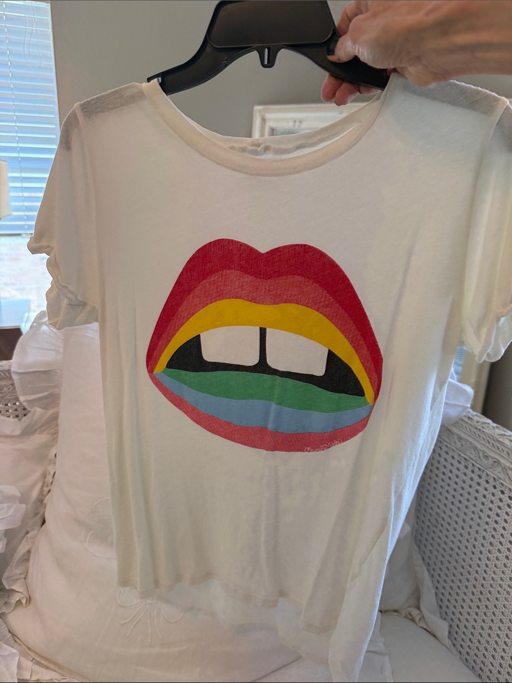 Lauren Moshi Rainbow Gap Mouth Vintage Roll Up Tee